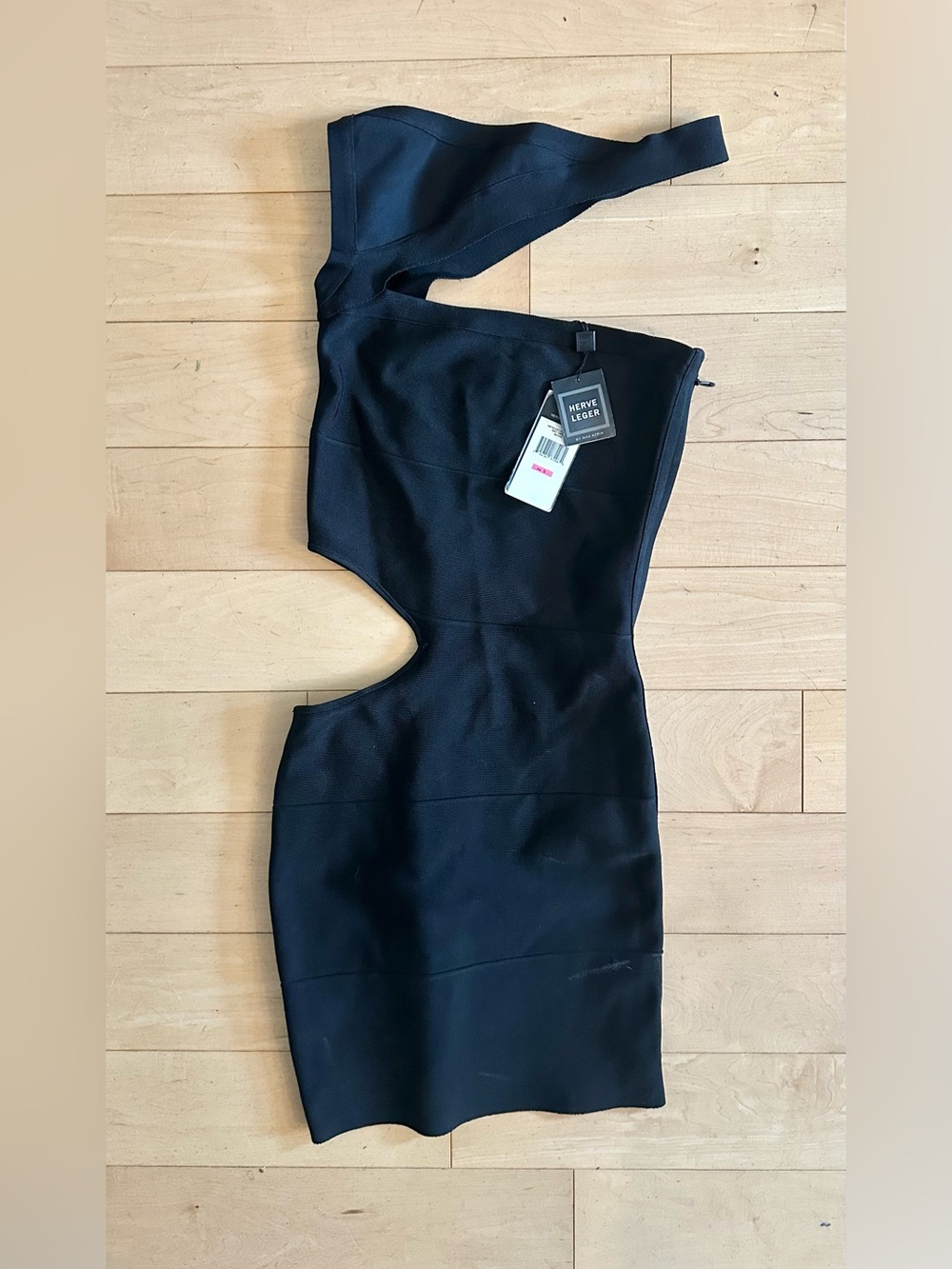 NWT Herve Leger Authentic Black One-Shoulder Cutout Bandage Dress Size S